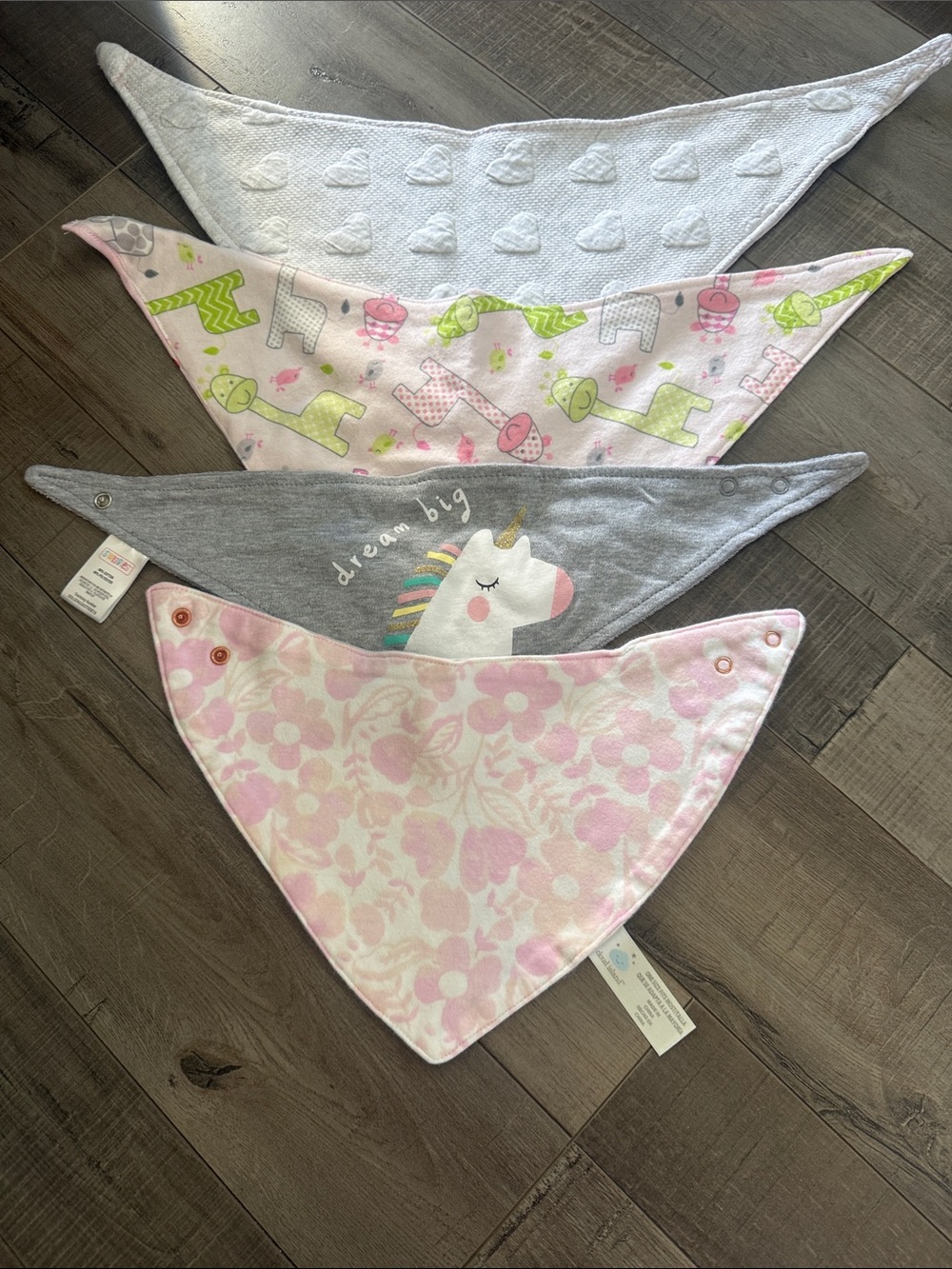 cloud island Baby Bandana Bib Trio in Pink, Gray & Lime Accents